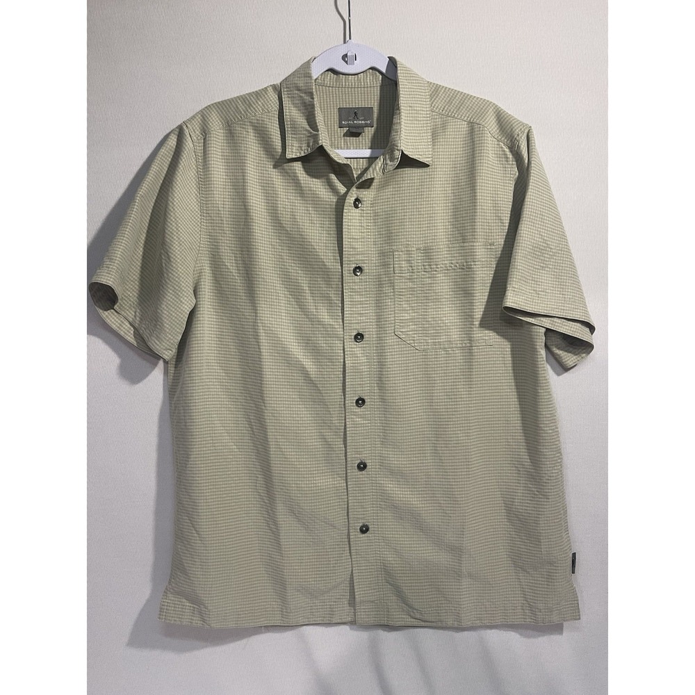 Royal Robbins - Button Down Short Sleeve Shirt Beige Gingham Relaxed Mens Medium